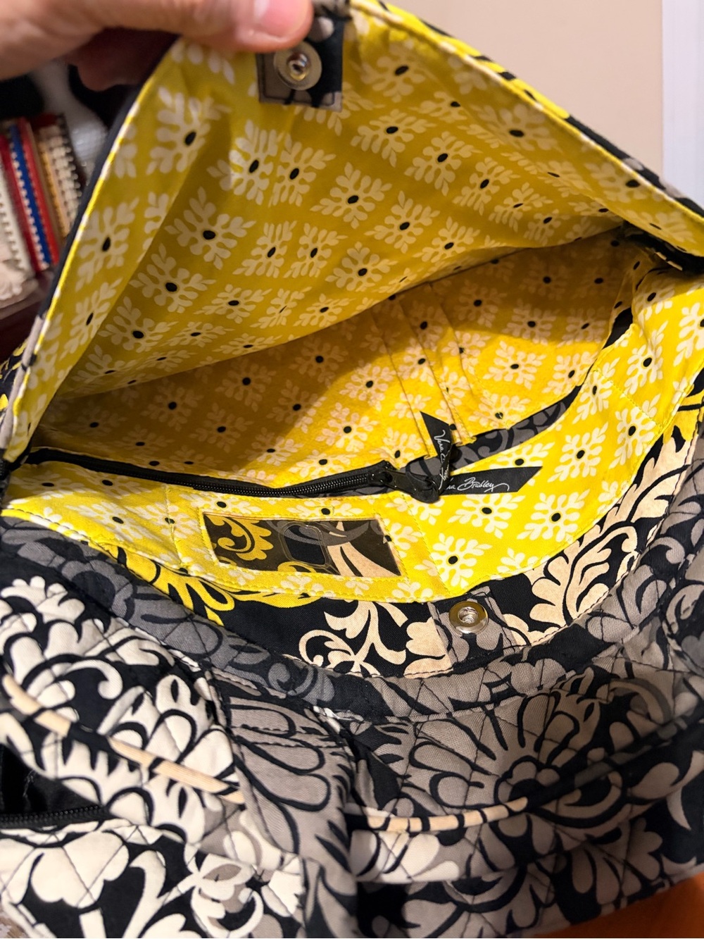 Vera Bradley Floral Work Tote/ Travel Bag in Yellow, Black & White - Picture 4 of 6
